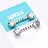 Detail View 2 of A Pair of 14 Karat White Gold Prong Set Gem Sparkle Nipple Barbell-Clear Gem