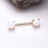 Detail View 1 of A Pair of 14 Karat White Gold Prong Set Gem Sparkle Nipple Barbell-Clear Gem