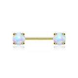 A Pair of 14 Karat Gold Prong Set Fire Opal Sparkle Nipple Barbell