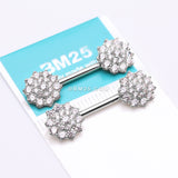 Detail View 2 of A Pair of 14 Karat White Gold Brilliant Sparkle Glam Flower Nipple Barbell-Clear Gem