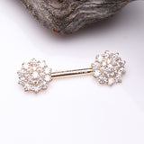 Detail View 1 of A Pair of 14 Karat Gold Brilliant Sparkle Glam Flower Nipple Barbell-Clear Gem