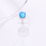 Detail View 1 of 14 Karat White Gold Fire Opal Prong Set Top Bio-Flex Labret-Blue Opal