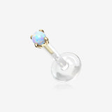 14 Karat Gold Fire Opal Prong Set Top Bio-Flex Labret-White Opal