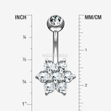 Detail View 1 of 14 Karat White Gold Spring Flower Sparkle Prong Set Belly Button Ring-Clear Gem
