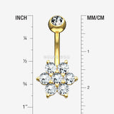 Detail View 1 of 14 Karat Gold Spring Flower Sparkle Prong Set Belly Button Ring-Clear Gem