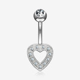 14 Karat White Gold Charming Heart Sparkle Belly Button Ring