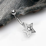 Detail View 2 of 14 Karat White Gold Charming Star Sparkle Belly Button Ring-Clear Gem