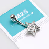 Detail View 3 of 14 Karat White Gold Charming Star Sparkle Belly Button Ring-Clear Gem