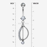 Detail View 1 of 14 Karat White Gold Journey Sparkle Curvature Dangle Belly Button Ring-Clear Gem