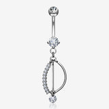 14 Karat White Gold Journey Sparkle Curvature Dangle Belly Button Ring