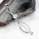 Detail View 2 of 14 Karat White Gold Journey Sparkle Curvature Dangle Belly Button Ring-Clear Gem