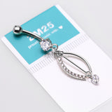 Detail View 3 of 14 Karat White Gold Journey Sparkle Curvature Dangle Belly Button Ring-Clear Gem