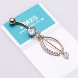 Detail View 3 of 14 Karat Gold Journey Sparkle Curvature Dangle Belly Button Ring-Clear Gem