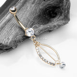 Detail View 2 of 14 Karat Gold Journey Sparkle Curvature Dangle Belly Button Ring-Clear Gem