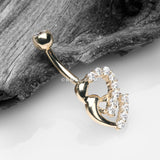 Detail View 2 of 14 Karat Gold Double Hearts Sparkle Loop Belly Button Ring-Clear Gem