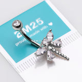 Detail View 3 of 14 Karat White Gold Marquise Teardrop Sparkle Gem Dragonfly Belly Button Ring-Clear Gem