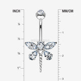 Detail View 1 of 14 Karat White Gold Marquise Teardrop Sparkle Gem Dragonfly Belly Button Ring-Clear Gem