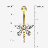 Detail View 1 of 14 Karat Gold Marquise Teardrop Sparkle Gem Dragonfly Belly Button Ring-Clear Gem