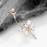 Detail View 2 of 14 Karat Gold Marquise Teardrop Sparkle Gem Dragonfly Belly Button Ring-Clear Gem