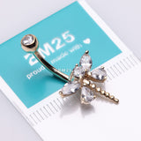 Detail View 3 of 14 Karat Gold Marquise Teardrop Sparkle Gem Dragonfly Belly Button Ring-Clear Gem