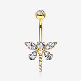 14 Karat Gold Marquise Teardrop Sparkle Gem Dragonfly Belly Button Ring