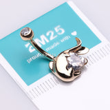 Detail View 3 of 14 Karat Gold Adorable Dolphin Hugging Heart Sparkle Belly Button Ring-Clear Gem