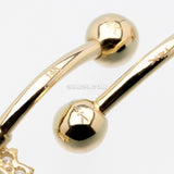 Detail View 3 of 14 Karat Gold Prong Set Heart Gem Belly Button Ring-Clear Gem