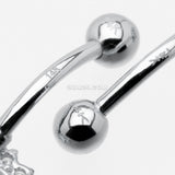 Detail View 3 of 14 Karat White Gold Prong Set Princess Cut Gem Belly Button Ring-Clear Gem