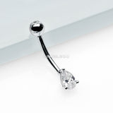 Detail View 2 of 14 Karat White Gold Prong Set Teardrop Gem Belly Button Ring-Clear Gem