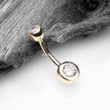 Detail View 2 of 14 Karat Gold Double Gem Ball Sparkle Basic Belly Button Ring-Clear Gem