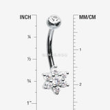 Detail View 1 of 14 Karat White Gold Brilliant Sparkle Prong Set Flower Belly Button Ring-Clear Gem