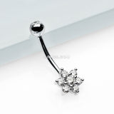 Detail View 2 of 14 Karat White Gold Brilliant Sparkle Prong Set Flower Belly Button Ring-Clear Gem