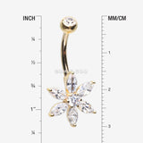 Detail View 1 of 14 Karat Gold Marquise Cut Sparkle Prong Set Flower Belly Button Ring-Clear Gem