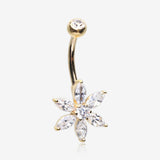 14 Karat Gold Marquise Cut Sparkle Prong Set Flower Belly Button Ring