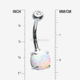 Detail View 1 of 14 Karat White Gold Prong Set Fire Opal Belly Button Ring-Clear Gem/White Opal