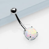 Detail View 2 of 14 Karat White Gold Prong Set Fire Opal Belly Button Ring-Clear Gem/White Opal