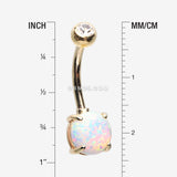 Detail View 1 of 14 Karat Gold Prong Set Fire Opal Belly Button Ring-Clear Gem/White Opal