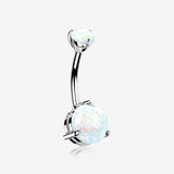 14 Karat White Gold Fire Opal Sparkle Double Prong Belly Button Ring