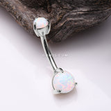 Detail View 2 of 14 Karat White Gold Fire Opal Sparkle Double Prong Belly Button Ring-White Opal
