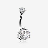 14 Karat White Gold Brilliant Sparkle Double Prong Belly Button Ring