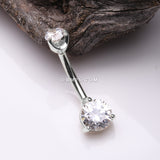 Detail View 2 of 14 Karat White Gold Brilliant Sparkle Double Prong Belly Button Ring-Clear Gem