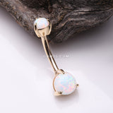Detail View 2 of 14 Karat Gold Fire Opal Sparkle Double Prong Belly Button Ring-White Opal