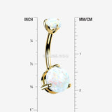 Detail View 1 of 14 Karat Gold Fire Opal Sparkle Double Prong Belly Button Ring-White Opal