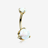 14 Karat Gold Fire Opal Sparkle Double Prong Belly Button Ring