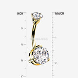 Detail View 1 of 14 Karat Gold Brilliant Sparkle Double Prong Belly Button Ring-Clear Gem