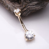 Detail View 2 of 14 Karat Gold Brilliant Sparkle Double Prong Belly Button Ring-Clear Gem