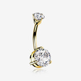 14 Karat Gold Brilliant Sparkle Double Prong Belly Button Ring