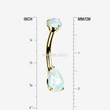 Detail View 1 of 14 Karat Gold Dainty Fire Opal Teardrop Sparkle Belly Button Ring-White Opal