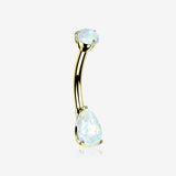 14 Karat Gold Dainty Fire Opal Teardrop Sparkle Belly Button Ring-White Opal