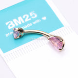 Detail View 3 of 14 Karat Gold Dainty Brilliant Teardrop Sparkle Belly Button Ring-Pink